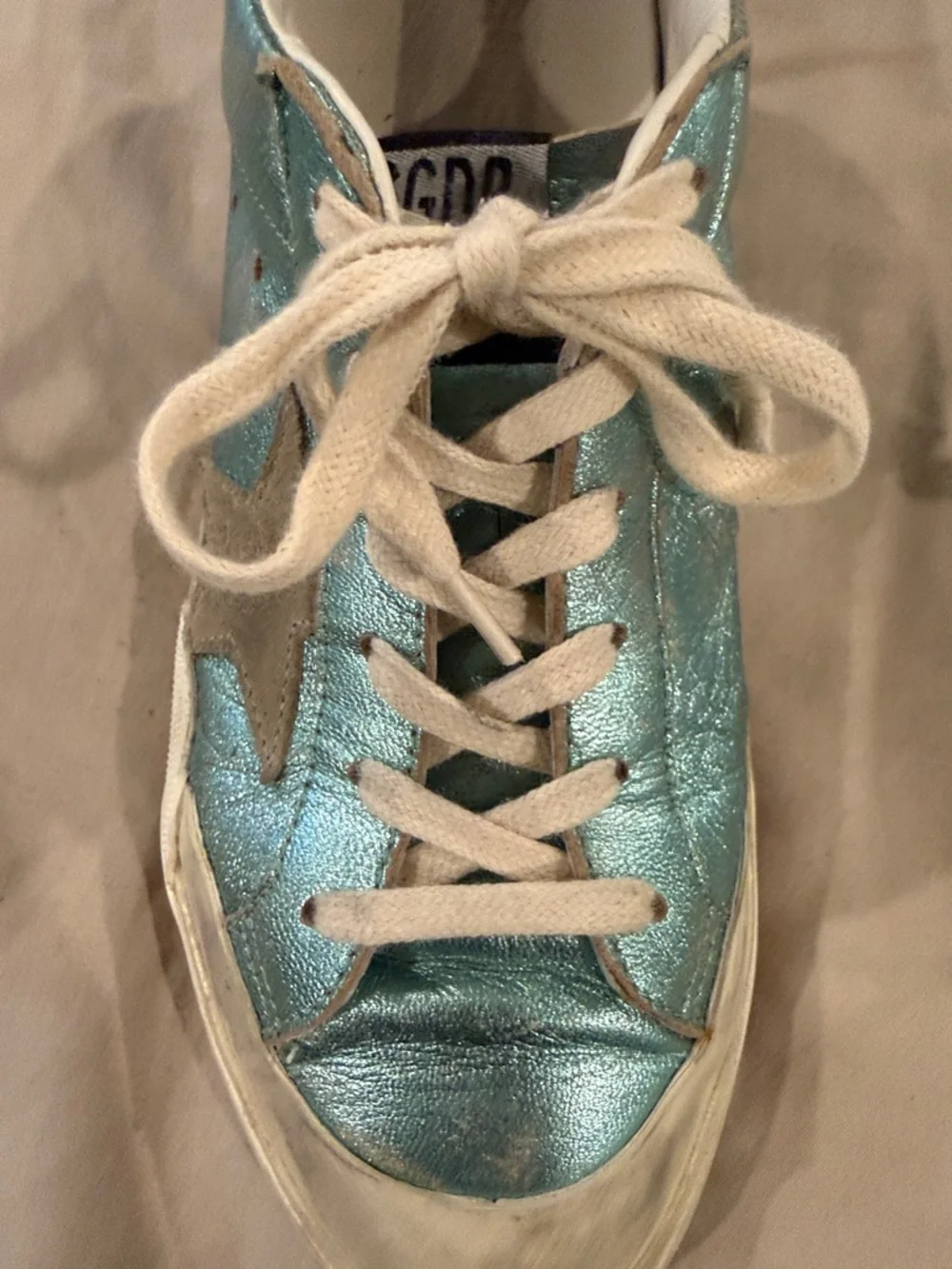 Golden Goose Metallic Teal Star Lace-Up Sneakers - Picture 11 of 12